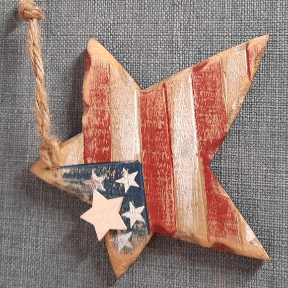 Americana Wall Art Box Sign 2 Ornament Set Wood Patriotic USA Star American July - Picture 2 of 9